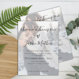 Convite Faux Vellum Effect Photo Wedding
