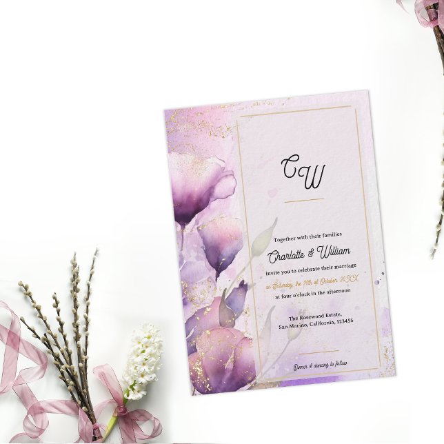 Convite  Faux Vellum Luxury Monogram Floral Wedding (Faux Vellum Luxury Monogram Floral Wedding Invitation)