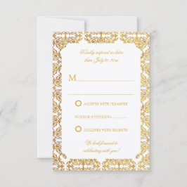 Convite Faux Vintage Gold Foil Flourar Damask RSVP