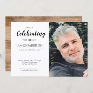 Convite Faux Wood Celebration of Life With Photo Funeral