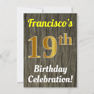 Convite Faux Wood, Faux Celebração de 19 de aniversário