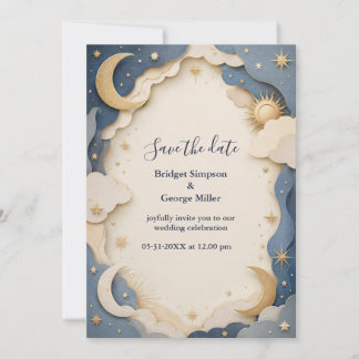 Convite fauxcut Celestial Casamento ao Luar Estrelas e Our