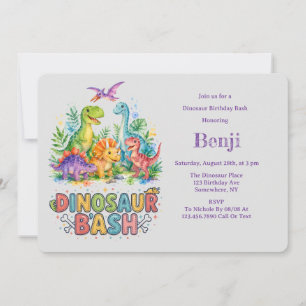 Convite Favor de Festa de Aniversário de Dinossauro Colori