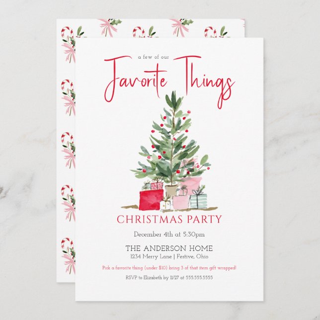 Convite Favorite Things Christmas Party Invitation (Frente/Verso)