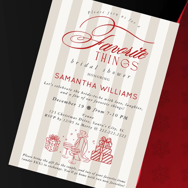 Convite Favorite Things Gift Exchange Bridal Shower Brunch (Favorite Things Gift Exchange Bridal Shower Brunch Christmas Millennial Preppy Chic Invitation)