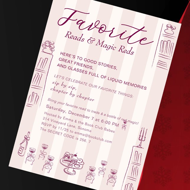 Convite Favorite Things Holiday Book Club Wine Theme Party (Favorite Things Holiday Book & Wine Club Party Millennials Preppy Bookish Party Invitation)