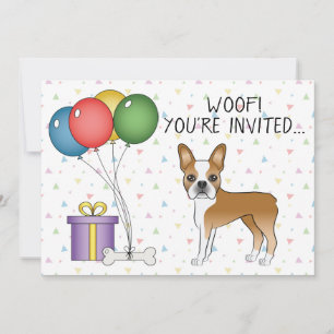 Convite Fawn e Boston Terrier Branco Cachorro Fofo - Anive