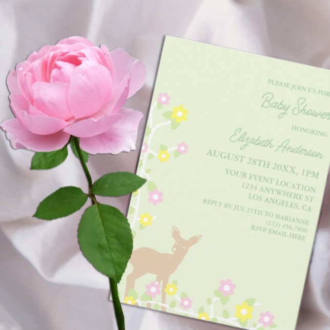 Convite Fawn Floral Girl Baby Shower (Criador carregado)