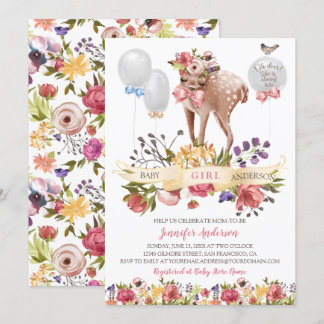 Convite Fawn Flowers Balões Chá