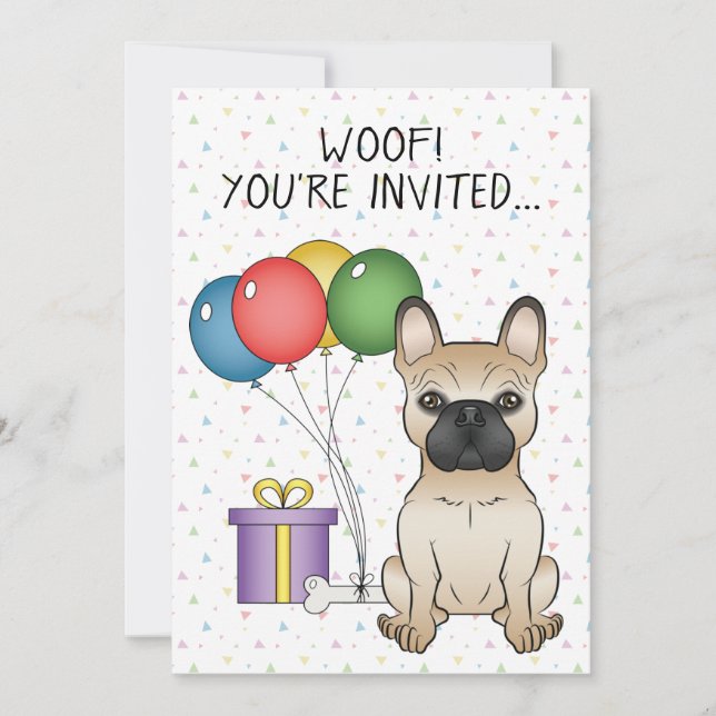 Convite Fawn French Bulldog Cartoon Dog - Aniversário (Frente)