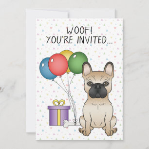 Convite Fawn French Bulldog Cartoon Dog - Aniversário