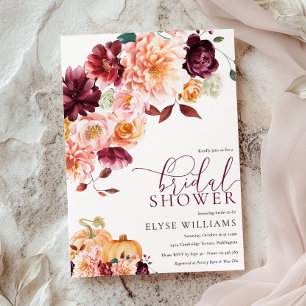 Convite Faye Burgundy Fall Autumn Chá de panela Floral