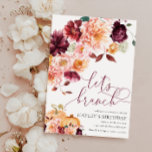 Convite Faye Burgundy Floral Autumn Vamos Brunch<br><div class="desc">Este convite apresenta um design floral burguês de outono. O cabeçalho do script é uma imagem que não pode ser editada. Todo o outro texto é totalmente editável. Para personalização mais avançada deste design,  basta selecionar o botão "Personalizar" acima.</div>