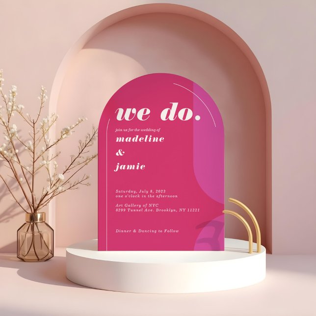 Convite Fazemos Abstrato de Retro Magenta Cor-de-Rosa Mode (We Do Modern Bold Pink Magenta Retro Abstract Invitation)