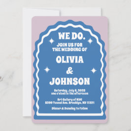 Convite Fazemos Arco Azul Roxo Retro Onda Moderno