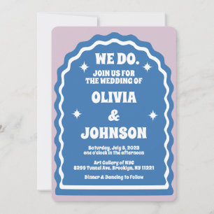 Convite Fazemos Arco Azul Roxo Retro Onda Moderno