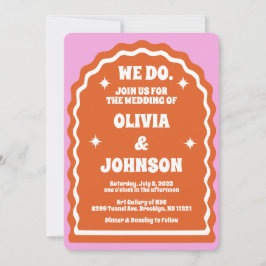 Convite Fazemos Arco Laranja Cor-de-Cor-de-Rosa Moderna