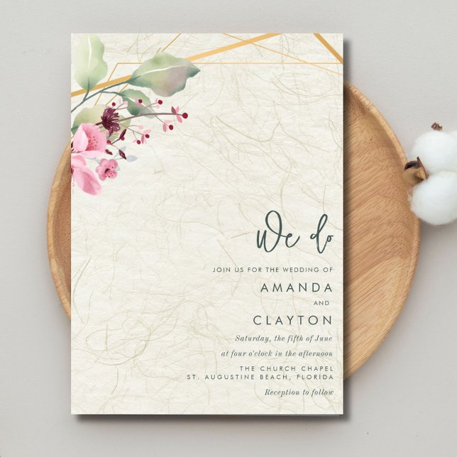 Convite Fazemos Casamento (We Do Elegant Floral Botanical Wedding Invitation)
