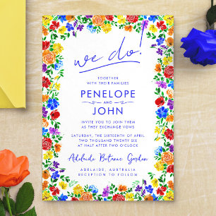 Convite Fazemos Casamento Floral Moderno Boho Rainbow