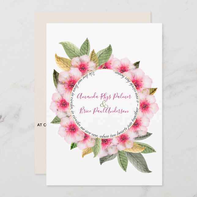 Convite Fazemos flor de cereja com casamento poema (Frente/Verso)