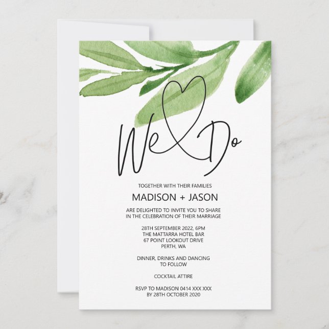 Convite Fazemos Folhas Modernas De Casamento Verde (Frente)