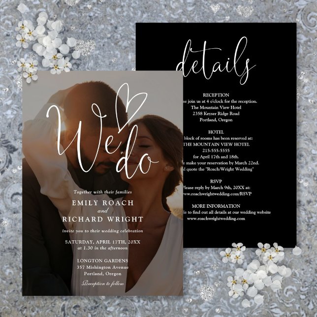 Convite Fazemos Foto De Script Elegante Em Um Casamento (We Do Elegant Script Photo All In One Wedding Invitation)