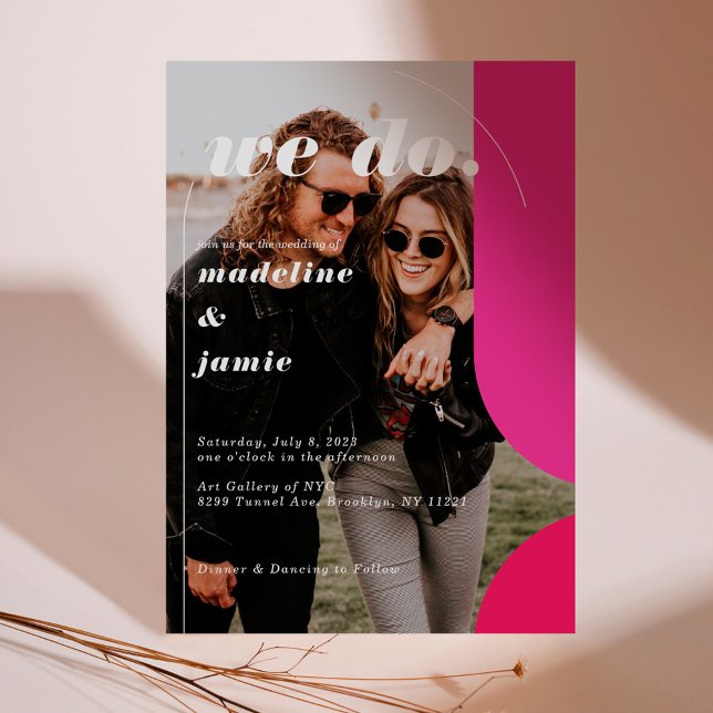 Convite Fazemos Foto Retrorna Magenta Magenta Rosa Moderna (We Do Modern Pink Magenta Retro Abstract Photo Invitation)