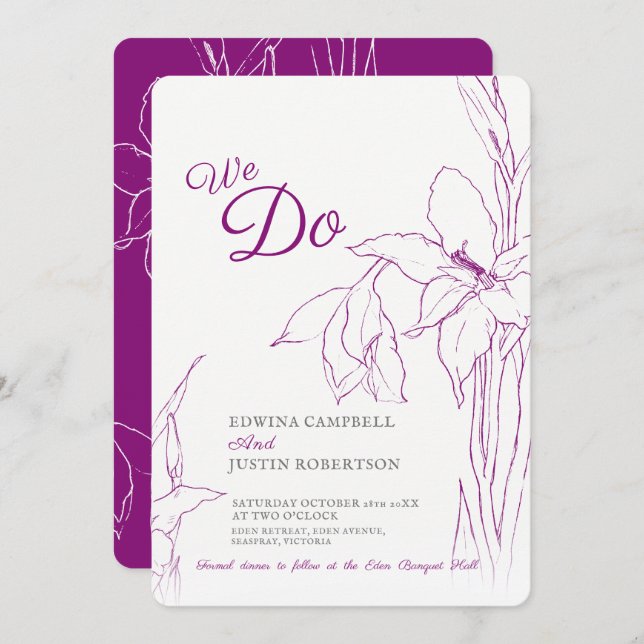 Convite Fazemos roxo de amora de linhagem botânica gladiol (Frente/Verso)