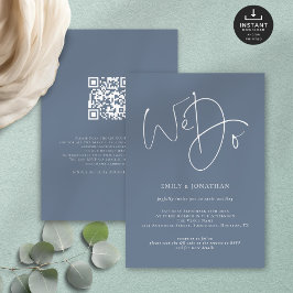 Convite Fazemos Script De Casamento De QR Branco Azul Dust