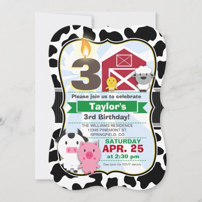 Convite Fazenda Animal Aniversário de criança Party (Frente)