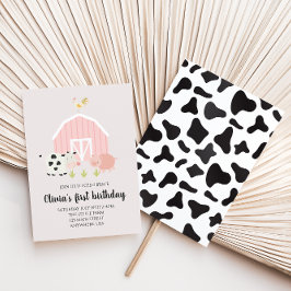 Convite Fazenda animal celeiro rosa aniversário