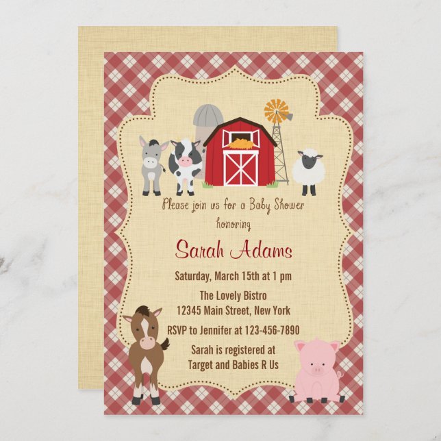 Convite Fazenda Animal Invitation Rustic (Frente/Verso)