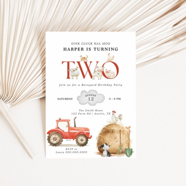 Convite Fazenda Barnyard Segundo Aniversário (Criador carregado)