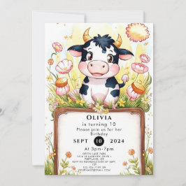 Convite Fazenda Boho Cow Birthday