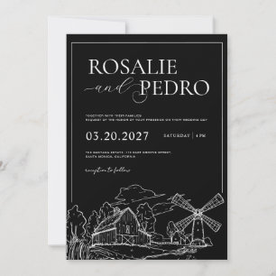 Convite Fazenda Celeiro Linha Arte Rústico Elegante Casame
