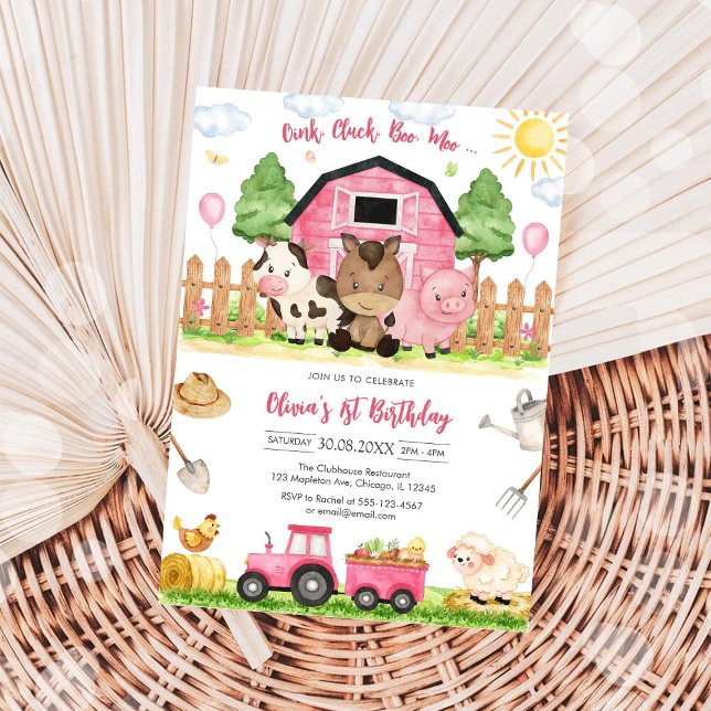 Convite Fazenda de Animais de Aniversário Oink Baa Quack M (Criador carregado)