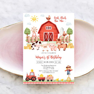 Convite Fazenda de Animais de Aniversário Oink Baa Quack M