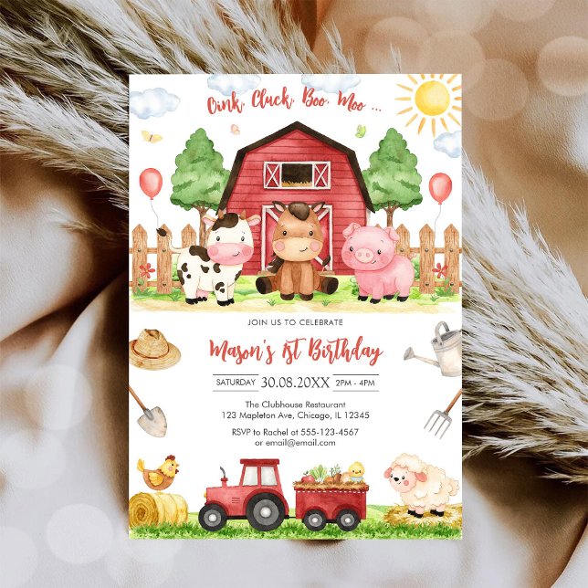 Convite Fazenda de Animais de Aniversário Oink Baa Quack M (Criador carregado)