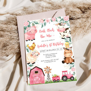 Convite Fazenda de Animais de Aniversário Oink Baa Quack M
