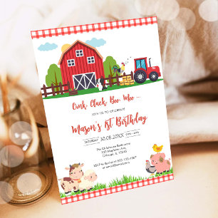 Convite Fazenda de Animais de Aniversário Oink Baa Quack M