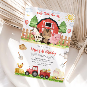 Convite Fazenda de Animais de Aniversário Oink Baa Quack M