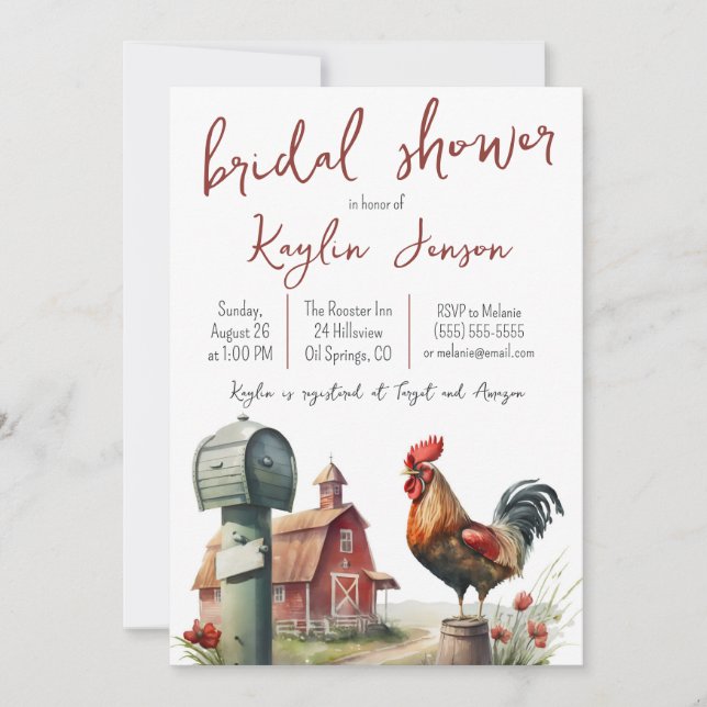 Convite Fazenda de Aquarela com Chá de panela Rooster (Frente)