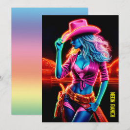 Convite Fazenda de neon elétrica de chapéu rosa sob noite