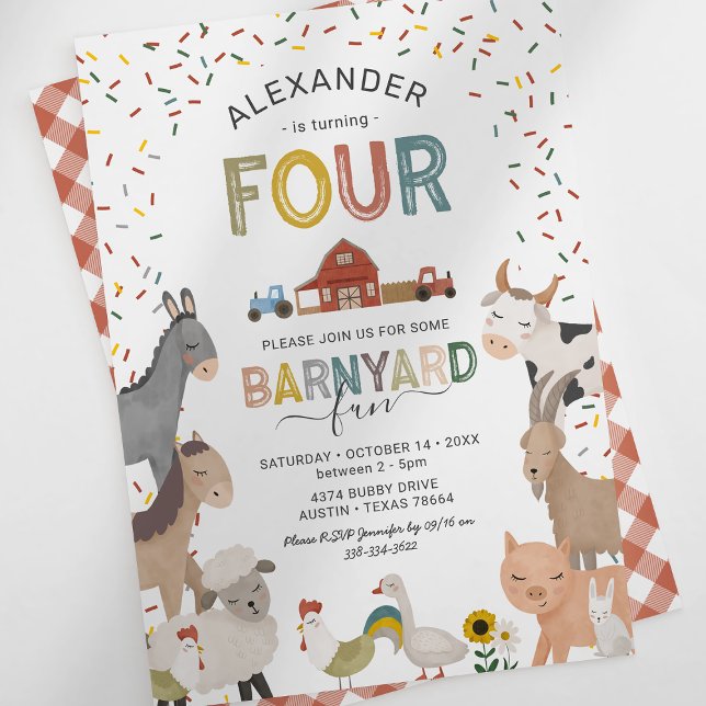 Convite Fazenda de Quarto Aniversário, Bonito Barnyard (Criador carregado)