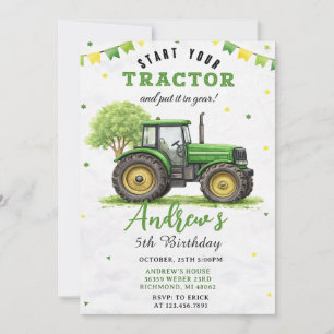 Convite Fazenda de Trator Verde de Aniversário Pessoal