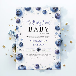 Convite Fazenda Doce de Mirtilos Chic Bebê Shower Azul