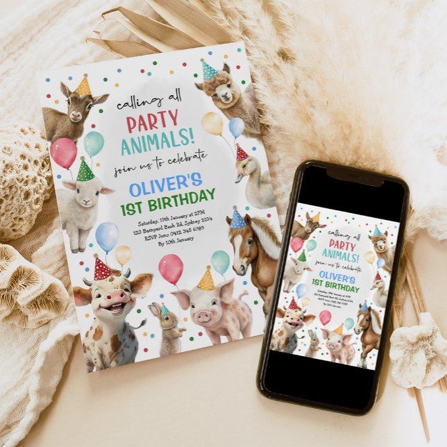 Convite Fazenda festiva, animais de festas de barnyard Boy (Criador carregado)
