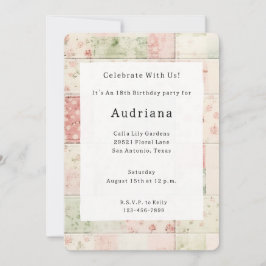 Convite Fazenda Mint Pink Floral Quilor Padrões Aniversári
