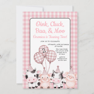 Convite Fazenda Oink, Cluck, Baa e Moo de Aniversário Xadr