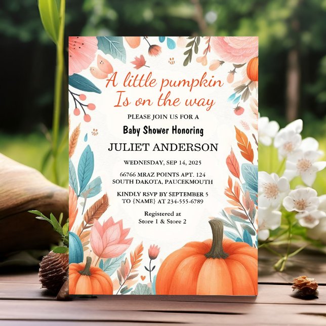 Convite Fazenda Rosa Blue Boho Girl Fall Chá de fraldas (Criador carregado)